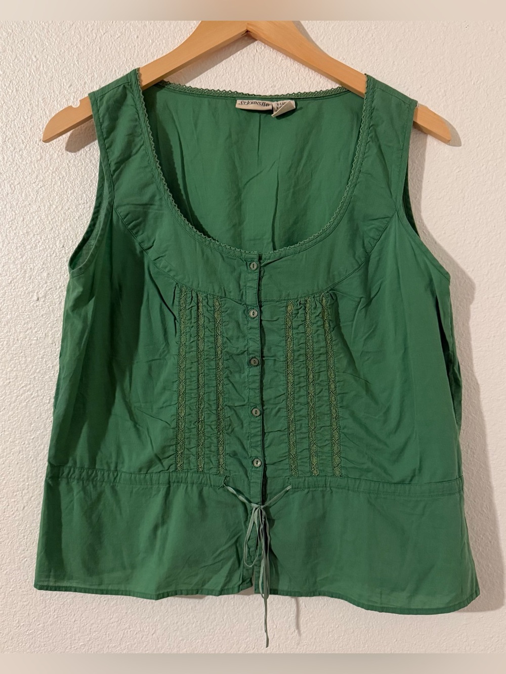 St. John's Bay 100% Cotton Green Sleeveless Button-Front Cottagecore Top XL